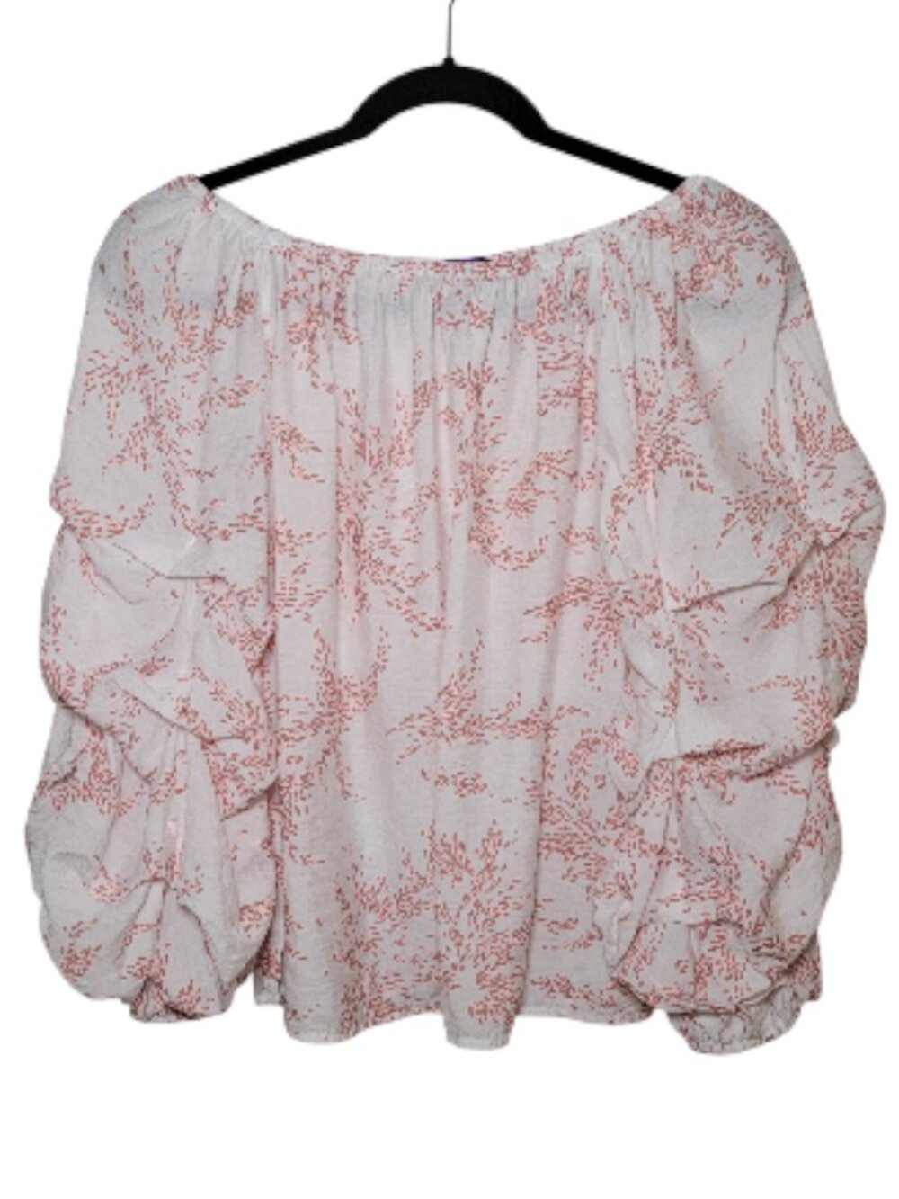 Emilio Pepe Off the Shoulder Top Blouse Ruched Balloon Sleeves Small Boho Chic
